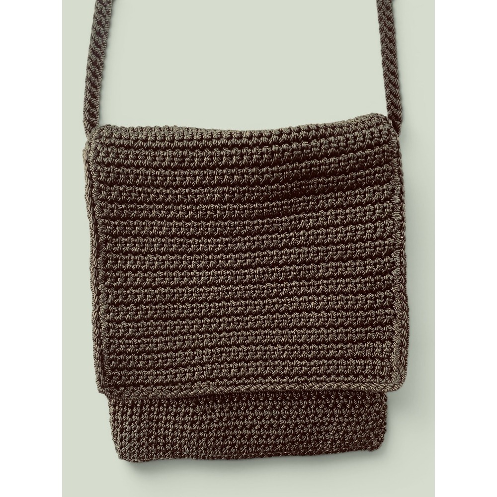 The Sak Crochet Crossbody Bag Olive Green Hand Knit Flap‎ Shoulder Bag Retro